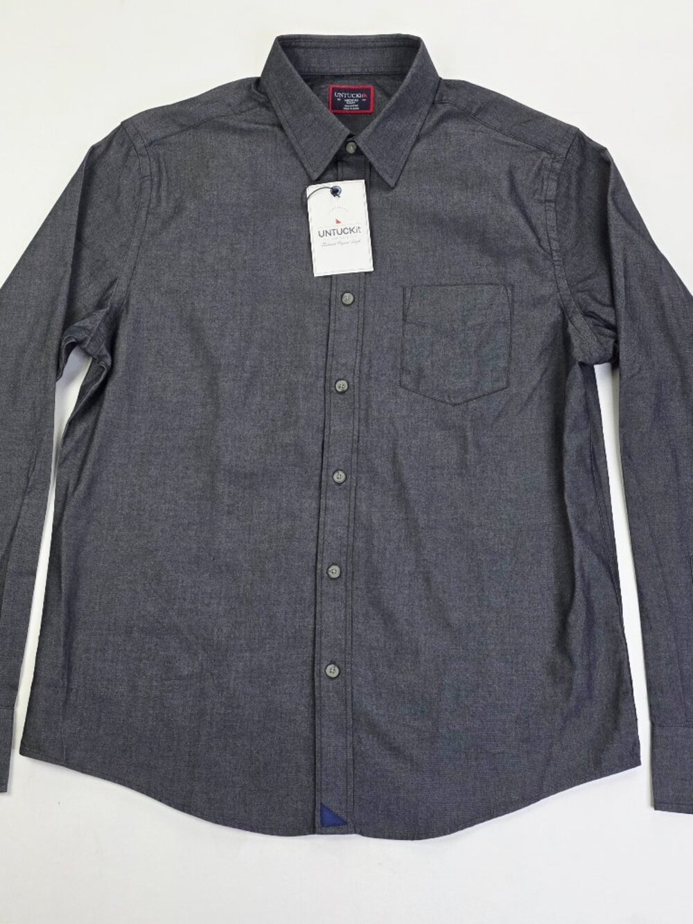 Untuckit Slim Fit Charcoal Gray Long Sleeve Medium Cotton Mens Pocket Shirt NWT
